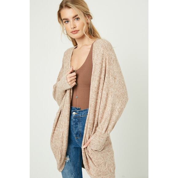 HAYDEN Autumn Cozy Brown Open Cardigan Sweater Cover with Dolman Sleeves Large - Picture 2 of 4